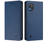 Étui en cuir compatible avec ZTE Blade A52 Lite Premium Étui portefeuille en cuir à rabat pour ZTE Blade A52 Lite (bleu foncé)