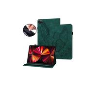 Étui en cuir gaufré vert, grand format, motif papillon, compatible avec iPad Pro 12,9" (2022) et iPad Air 13" (2024/2025).