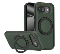 Étui en cuir magnétique pour Google Pixel 10A, [compatible avec MagSafe] Rotation à 360°, béquille réglable, antichoc, fin (vert)