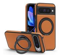 Étui en cuir magnétique pour Google Pixel 9, [compatible avec MagSafe] Rotation à 360°, béquille réglable, résistante aux chocs, fine (marron)