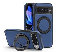 Étui en cuir magnétique pour Google Pixel 9, [compatible avec MagSafe] Rotation à 360°, réglable, béquille antichoc, fin (bleu)