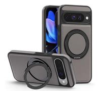 Étui en cuir magnétique pour Google Pixel 9, [compatible avec MagSafe] Rotation à 360°, réglable, béquille antichoc (gris)