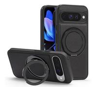 Étui en cuir magnétique pour Google Pixel 9, [compatible avec MagSafe] Rotation à 360°, réglable, béquille antichoc, fin (noir)