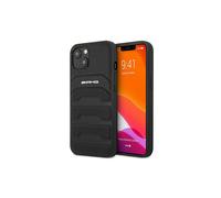 Étui en cuir noir à lignes en relief pour iPhone 14 Plus AMG