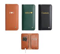 Étui en cuir personnalisé pour 2 téléphones, étui avec initiale de nom personnalisé pour iPhone (17 16 15 14 13 12 11) Pro Max/Plus, Samsung Galaxy (S25 S24 S23 S22 S21 S20) Ultra/Plus/Fe Noir