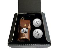 Étui en cuir pour balle de golf avec initiales gravées au laser - Personnalisable - Avec 4 balles de golf Wilson Ultra