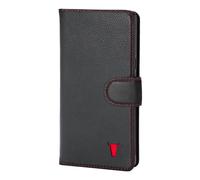 Étui en cuir pour Google Pixel 8 (avec support et portefeuille) - Noir avec détails rouges