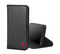 étui en cuir pour iPhone 11 (avec fonction de support) - Noir avec détail rouge