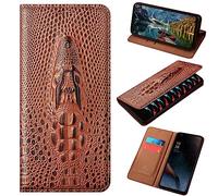 Étui en cuir pour Samsung Galaxy S23 6,1 pouces, style crocodile, étui à rabat en cuir véritable, avec [emplacements pour cartes] housse de protection antichoc pour Samsung S23 (café)