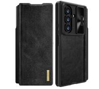 Étui en Cuir pour Samsung Galaxy Z Fold 7 avec Porte-Stylet, Cache-Objectif Coulissant, Format Portefeuille À Rabat Et Doublure en Fibre - Coque De Protection Intégrale,Black