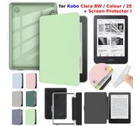 Étui en cuir PU pour Kobo Clara BW, Clara Colour et 2E avec coque arrière en acrylique transparent et protecteur d'écran, fonction veille/réveil automatique, fermeture magnétique, housse pour liseuse 