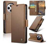 Étui En Cuir Rfid Anti-Vol Pour Redmi 14c Caseme 023 Avec Texture Litchi Et Boucle Papillon, Brun