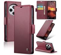 Étui En Cuir Rfid Anti-Vol Pour Redmi 14c Caseme 023 Avec Texture Litchi Et Boucle Papillon, Rouge
