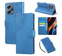 Étui En Cuir Rose À Fleurs Pour Xiaomi Poco X4 Gt Avec 3 Emplacements Pour Cartes, Bleu