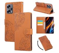 Étui En Cuir Rose À Fleurs Pour Xiaomi Poco X4 Gt Avec 3 Emplacements Pour Cartes, Brun