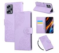 Étui En Cuir Rose À Fleurs Pour Xiaomi Poco X4 Gt Avec 3 Emplacements Pour Cartes, Violet
