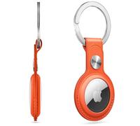 Étui en cuir synthétique de qualité supérieure pour Airtags 2021,Ajustement sûr, anti-chute, résistant à l'eau et aux rayures, support AirTag et porte-clés pour AirTags,Léger et amélioré (orange)