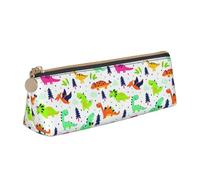 Étui en cuir triangulaire coloré avec motif dinosaures, sac de rangement multifonction pour maquillage et papeterie, blanc, One Size, Légères