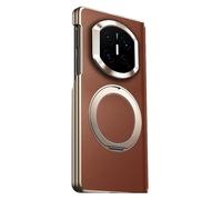 Étui en Cuir Véritable for Huawei Mate X7, Protection D'objectif D'appareil Photo, Coque Antichoc À Charnière Galvanisée, Couvercle De Support À Anneau Magnétique Rotatif(Brown)