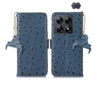 Étui En Cuir Véritable Rfid Pour Xiaomi 14t - Motif Autruche, Bleu