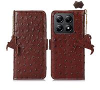 Étui en cuir véritable RFID pour Xiaomi 14T Pro - Motif autruche, Café