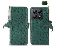 Étui En Cuir Véritable Rfid Pour Xiaomi 14t Pro - Motif Autruche, Vert