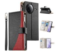 Étui En Cuir Zippé Multi-Cartes Pour Redmi K80 / K80 Pro / Poco F7 Pro Avec Sangle Courte, Noir