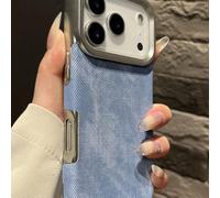 Étui en fausse flanelle avec cadre en argent électrolytique, patchwork bleu . Cadeau chic pour l'anniversaire ou l'anniversaire de votre petite amie IPhone X/XS,iPhone 12,iPhone 12 Pro,iPhone 12 Pro M