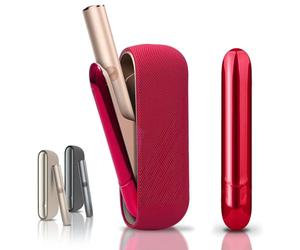 Étui en haute qualité compatible avec IQOS ILUMA, coque + façade magnétique, étui latéral magnétique, coque de protection en matériau souple, pochette accessoires iqos (rouge)