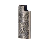Étui en métal vintage pour briquet Mini BIC J5 Motif tigre Bronze