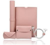 Etui en PU 5-en-1 avec range-câbles et adaptateur secteur et tapis de souris rose pour votre Macbook 13.3 Inch Rose G