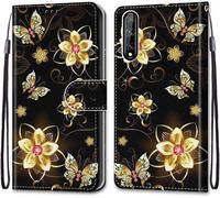 Etui En Pu Cuir Coque Pour Huawei Enjoy 10s Flip Folio Housse Magnétique Papillon D'or Étui A Rabat Portefeuille Antichoc Porte Carte Housse Flip Case Protective Cover Huawei Enjoy 10s