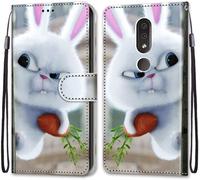 Etui En Pu Cuir Coque Pour Nokia 4.2 Flip Folio Housse Magnétique Carotte Lapin Blanc Étui A Rabat Portefeuille Antichoc Porte Carte Housse Flip Stand Case Protective Nokia 4.2 5.71-Pouces