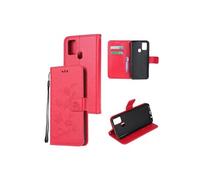 Etui en PU empreinte fleur de papillon avec sangle rouge pour votre Samsung Galaxy A21s