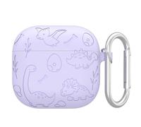 Étui en Silicone fiorky avec Carabiner gravé de Dinosaure à Fleurs gravées Case de Protection complète pour AirPod 4e génération Case de Charge 2024
