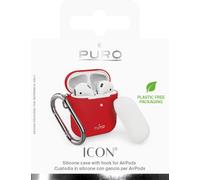 Étui en silicone pour AirPods 2016/19 avec mousqueton, rouge