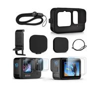 Étui en silicone pour GoPro Hero 12 11 10 9 Noir couvercle latéral de batterie, protecteurs d'écran, capuchons d'objectif et
