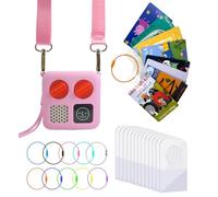 Étui en silicone pour Yoto Mini et porte-cartes pour cartes Yoto, veste de protection en silicone avec bandoulière, 200 languettes, 10 boucles, sac de transport d'accessoires Yoto, rose
