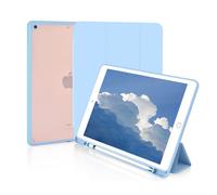 Étui ergonomique à angle de support pour iPad 10,2 pouces, coque arrière rigide en polycarbonate transparent avec revêtement en silicone souple