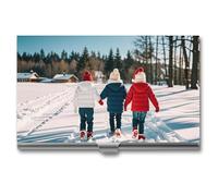 Étui fin en métal pour cartes de visite « Children Are Playing And Laughing in The Snow » - Porte-cartes de visite professionnel - Pour homme et femme - Personnel d'affaires, Les enfants jouent et