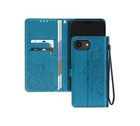 Etui Fleurs Mandala pour iPhone 16e Portefeuille Dragonne Bleu