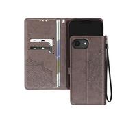 Etui Fleurs Mandala pour iPhone 16e Portefeuille Dragonne Gris