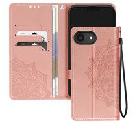Etui Fleurs Mandala pour iPhone 16e Portefeuille Dragonne Rose Champagne