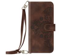 Etui Fleurs pour Xiaomi Redmi Note 13 4G Portefeuille Support Vidéo Marron foncé