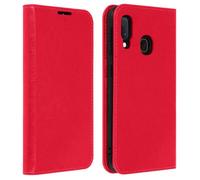 Étui Galaxy A20e Folio Cuir Véritable Porte cartes Support Vidéo rouge