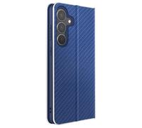 Étui Folio pour Galaxy S25 FE Effet Carbone Cadre Métallisé avec Porte-cartes Bleu