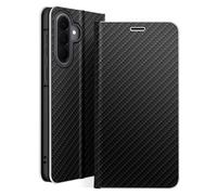 Étui Folio pour Galaxy A57 Effet Carbone Cadre Métallisé avec Porte-cartes Noir
