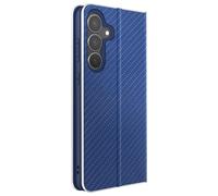 Étui Folio pour Galaxy S25 FE Effet Carbone Cadre Métallisé avec Porte-cartes Bleu