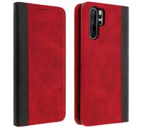 Étui Folio pour Huawei P30 Pro Aspect Craquelé avec Support Vidéo Rouge