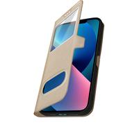 Étui Folio pour iPhone 13 Mini Double Fenêtre avec Fonction Support Dorée
